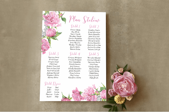 Peonies and Fern Seating Chart, Pink Floral | Wedding Guest Board | Cykade No. 10