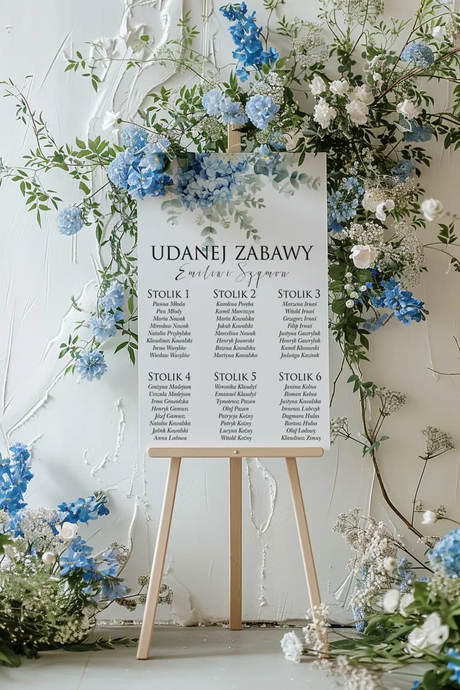 Elegant Blue Hydrangea Wedding Seating Plan, Personalized | Wedding Seating Chart | Impresja No. 4