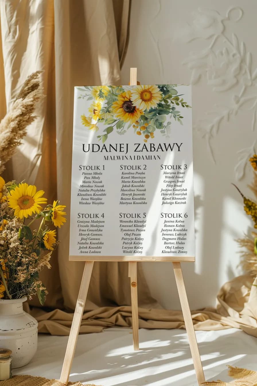 Rustic Sunflower Wedding Seating Plan | Personalized Guest Seating Chart | Impresja No. 5