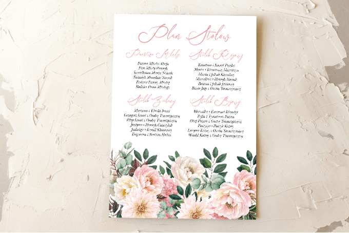 Pink Peonies and Dahlias Wedding Seating Plan | Guest List Poster | Wenis Design 6