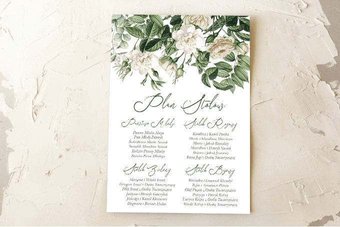 Elegant White Roses Seating Plan Poster | Wedding Guest Chart | Wenis No. 4