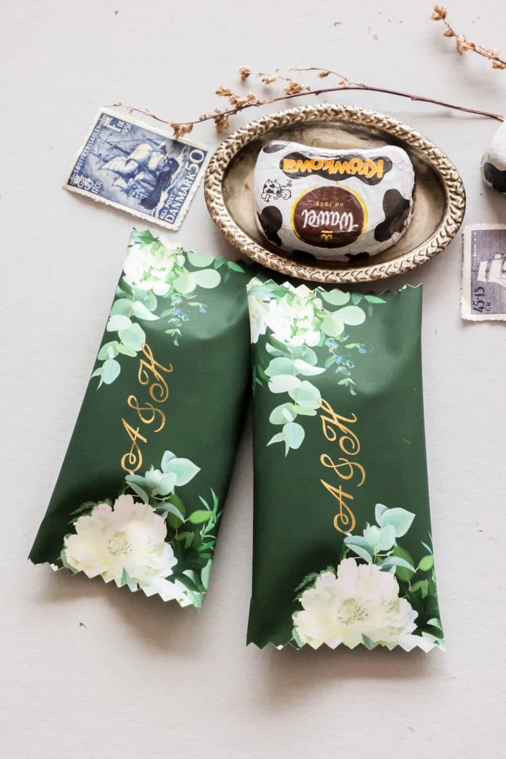 Wedding Sweets with Initials, Peony Motif, Gold Foiled | Sweet Wedding Favours | Sapphire No. 6