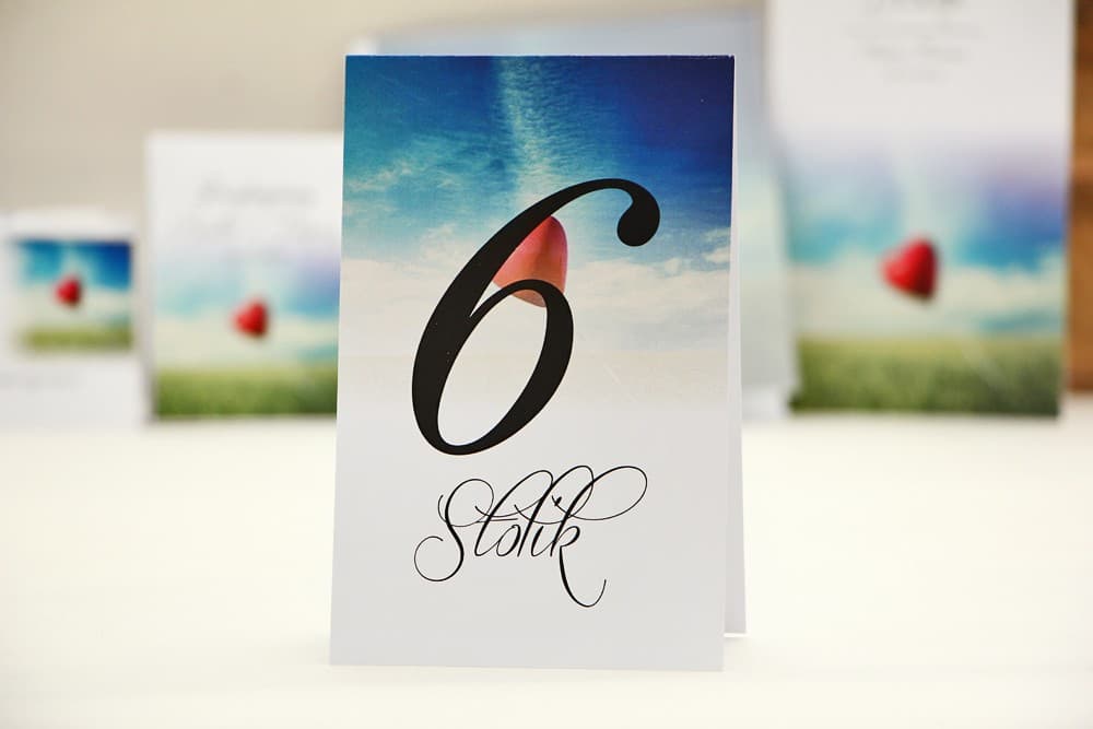 Standing Wedding Table Numbers with Landscape and Balloon Motif, Folded | Elegant No. 19