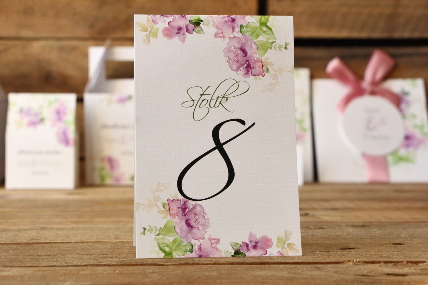 Wedding Table Numbers Purple Watercolor Flowers | Standing Table Signs | Painted Flowers No. 1