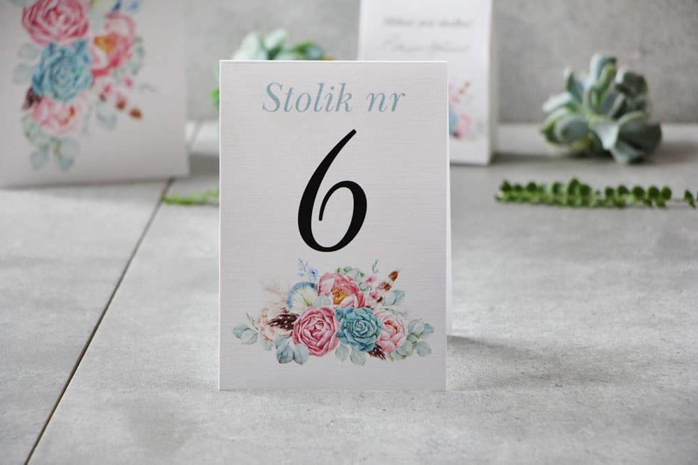 Boho Table Numbers with Peonies and Succulents, Folded A6 | Pastel Wedding Table Numbers | Pistachio No. 24