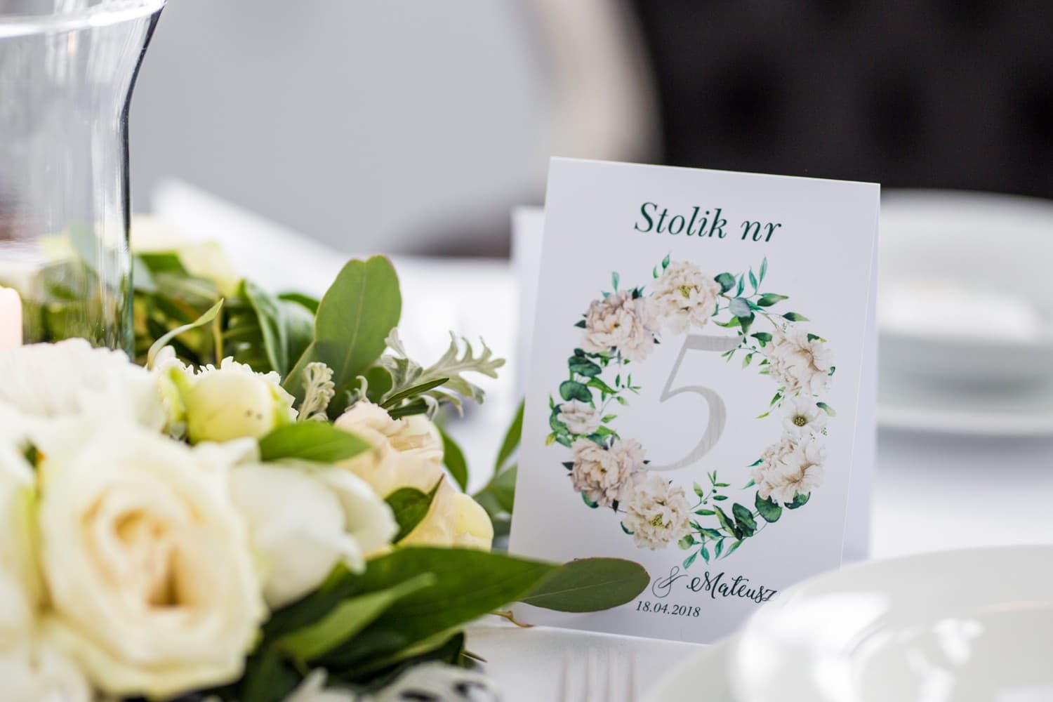 Silver Foiled Wedding Table Numbers with Peonies | Elegant Table Numeration | Cykade No. 15