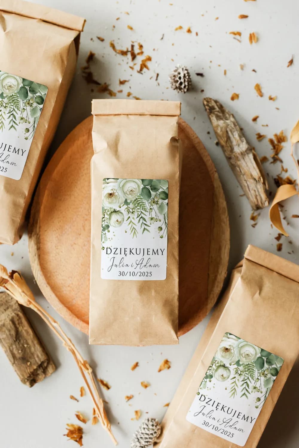 White Flowers Kraft Tea Bag | Personalized Wedding Favours | Impression No. 10