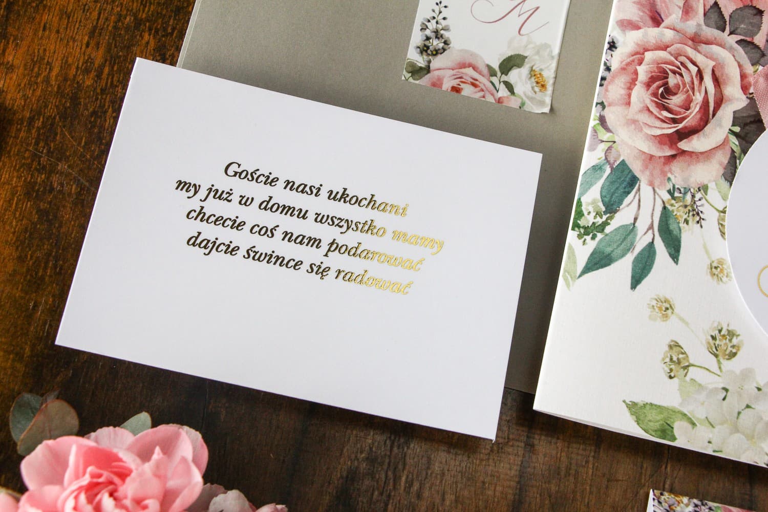 Gold Foiled Wedding Invitation Insert, White | RSVP & Gift Poem Card | Soreli No. 3