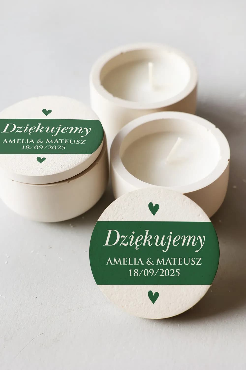 Kraft No. 10 Soy Candle in Plaster – Green Hearts & Wedding Favour