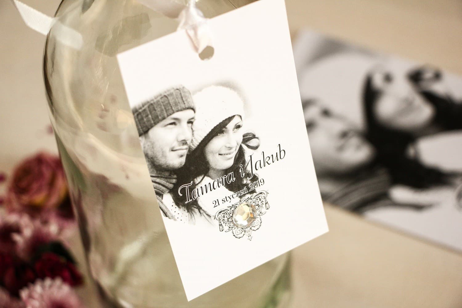 Personalised Photo Wedding Bottle Tags with Cubic Zirconia | Alcohol Labels | Photo Collection No. 2