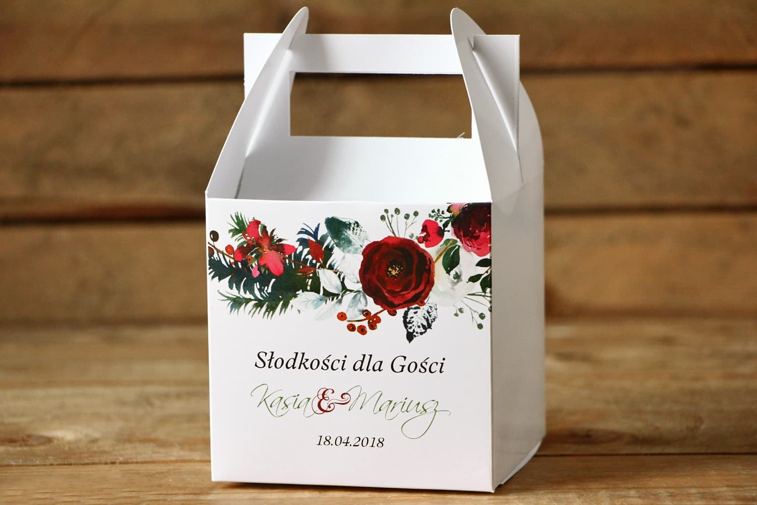 Wedding Cake Boxes with Handle | Personalized Guest Packaging | Painted Flowers No. 27