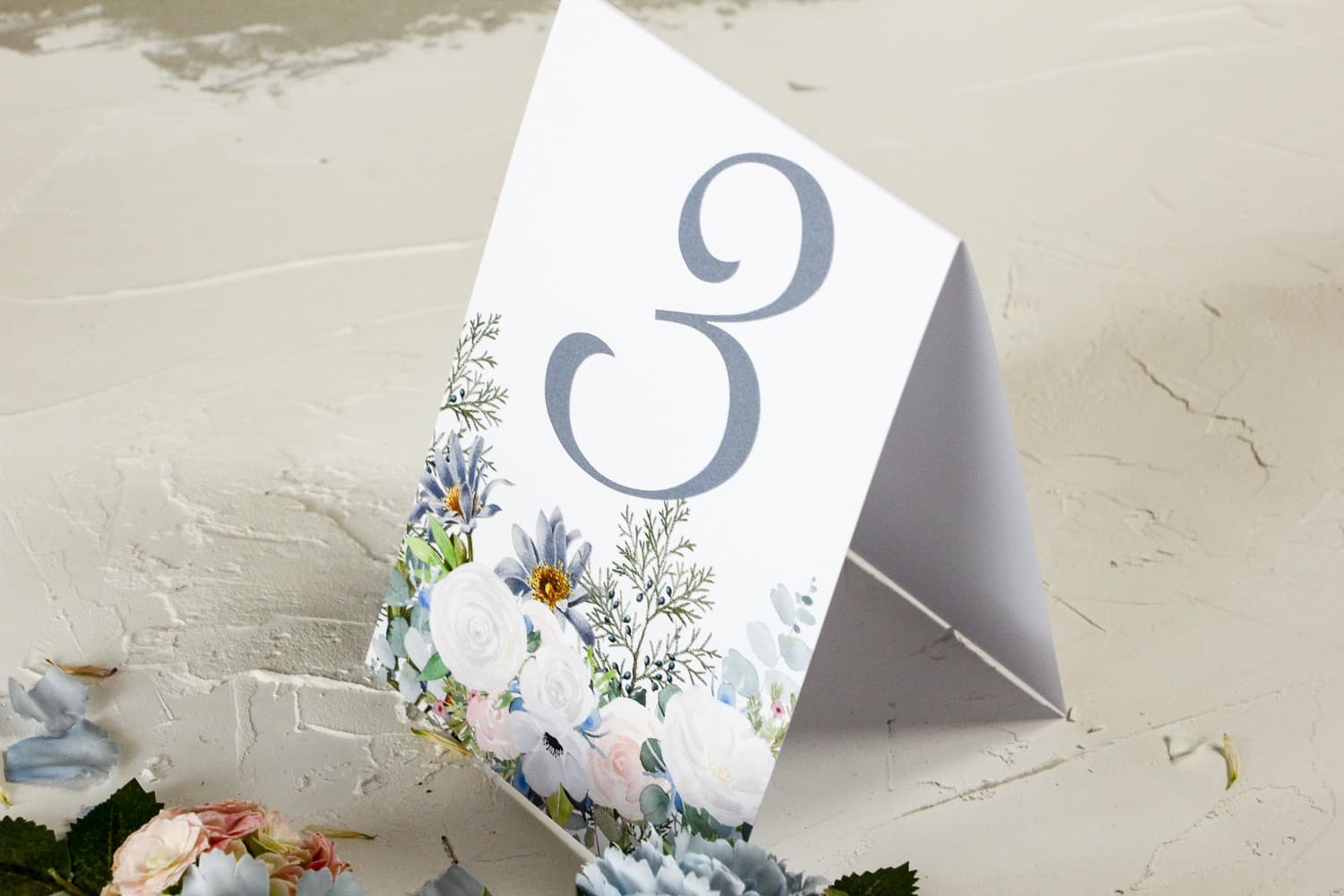 Elegant Wedding Table Numbers with White Roses | Standing Table Number Cards | Wenis No. 5