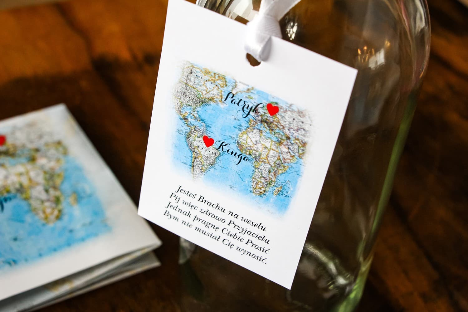 World Map Wedding Vodka Tags, Personalized | Wedding Alcohol Labels | Map of Feelings No. 3