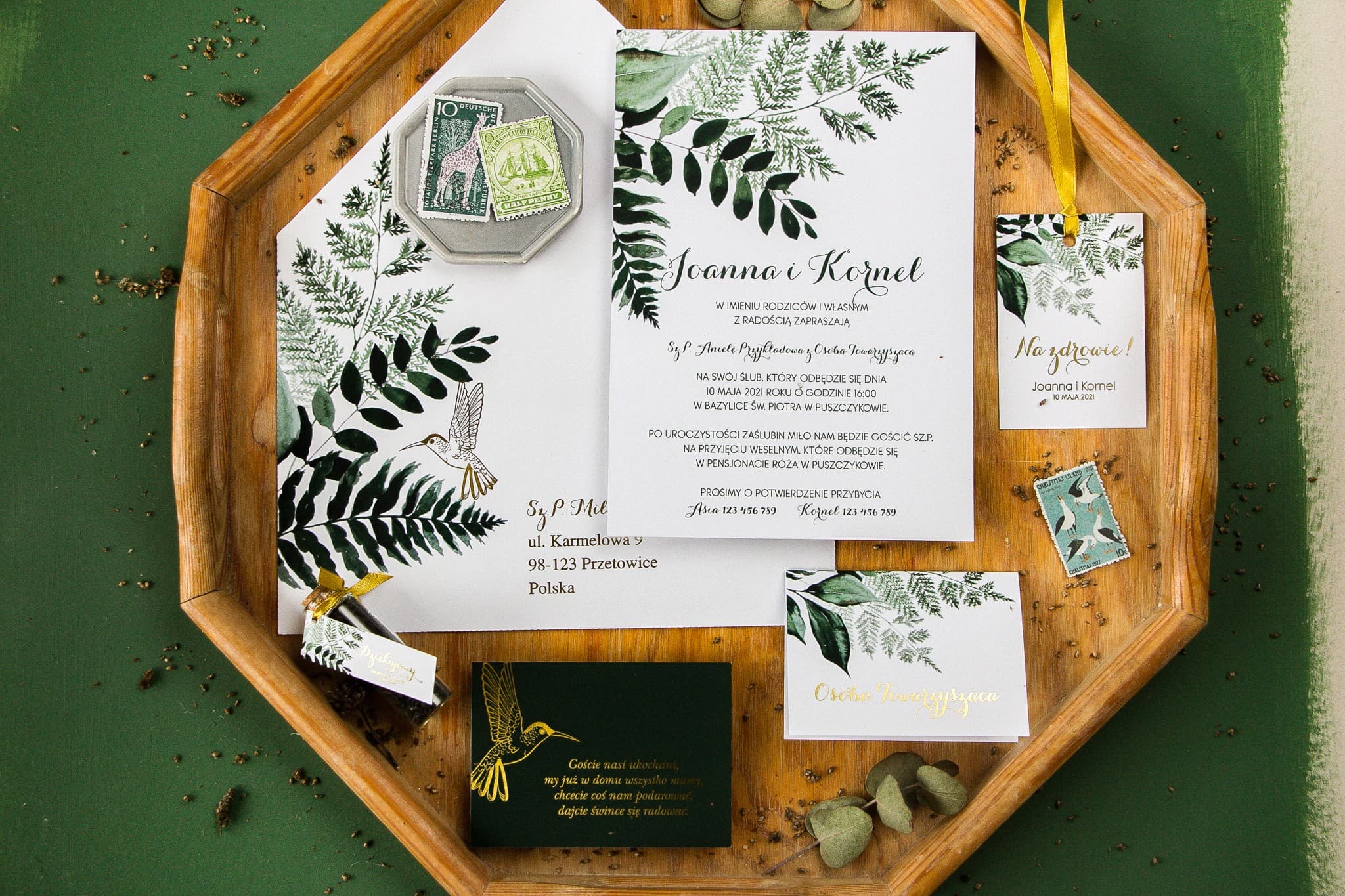 Próbki Zaproszeń Ślubnych z Paprocią | Zestaw Próbek Papeterii Botanicznej | Pattern nr 5