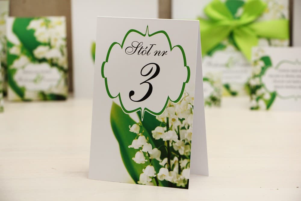 Delikatne Numery na Stół z Konwaliami, Składane A6 | Numerki na Stół Weselny, Oznaczenia Stołów | Felicja nr 3
