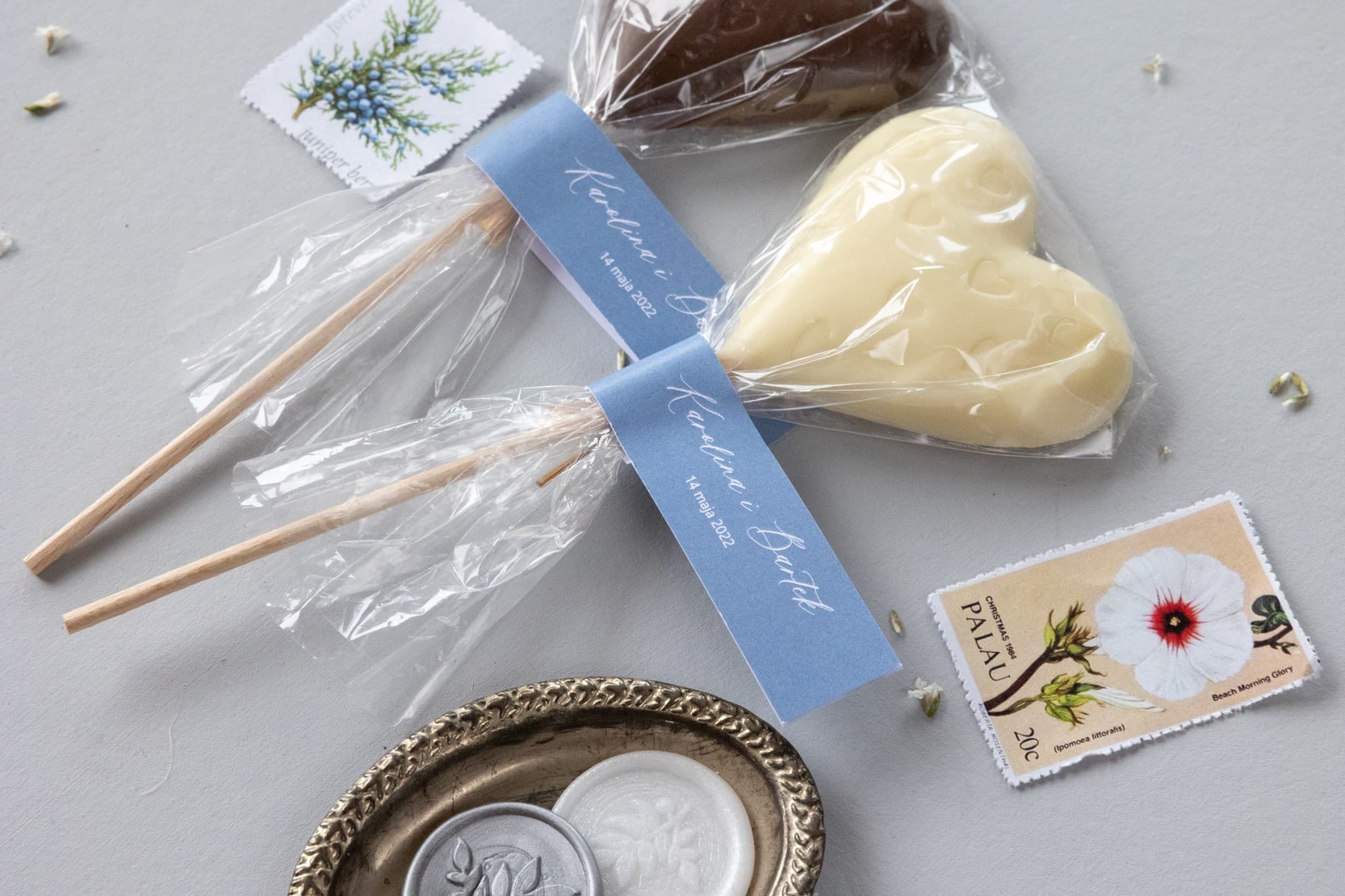 Lizaki z Belgijskiej Czekolady, niebieska etykieta | Słodkie podziękowania dla gości weselnych | Nefryt nr 2