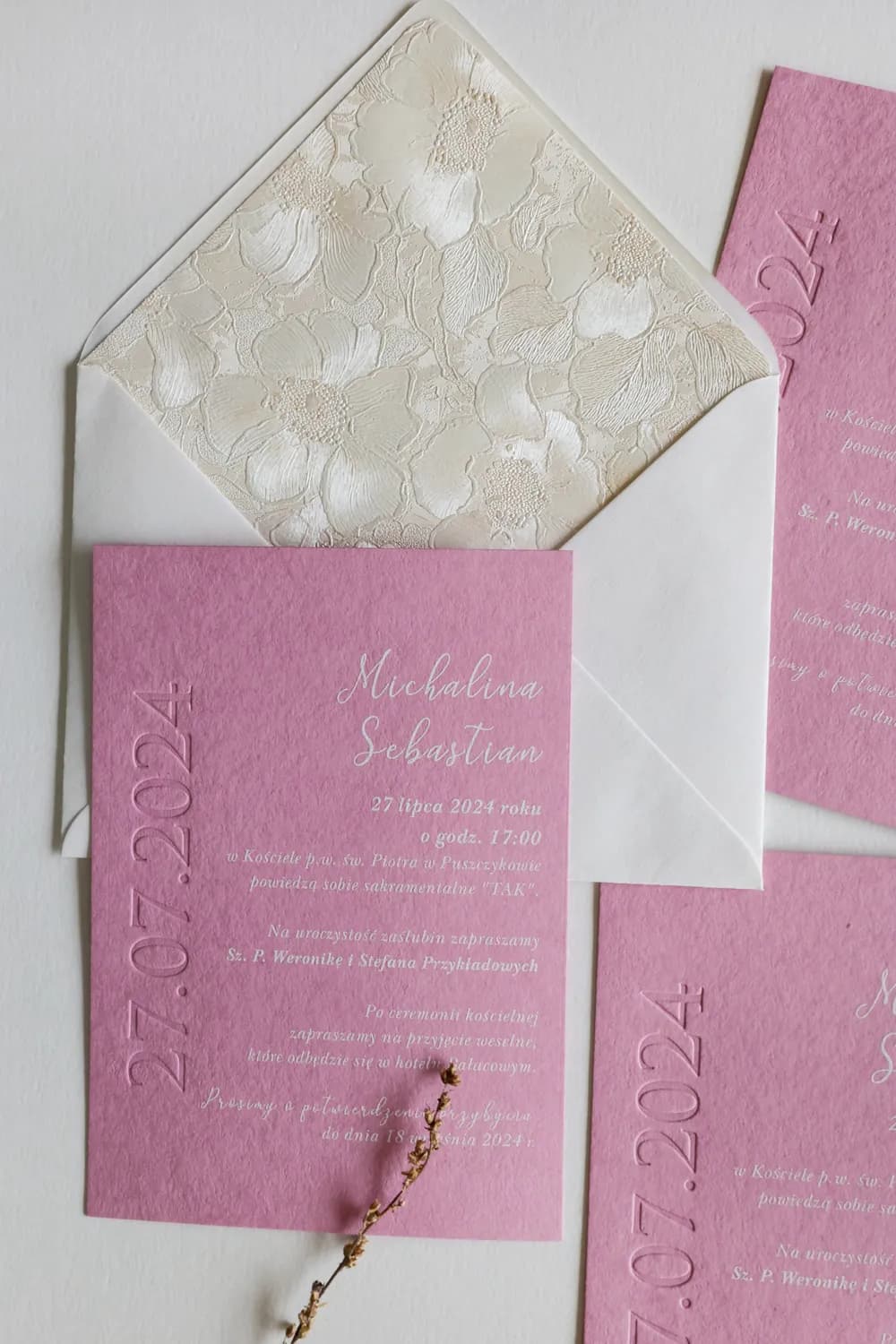 Zaproszenia Ślubne Letterpress Karmen nr 5 – Różowe