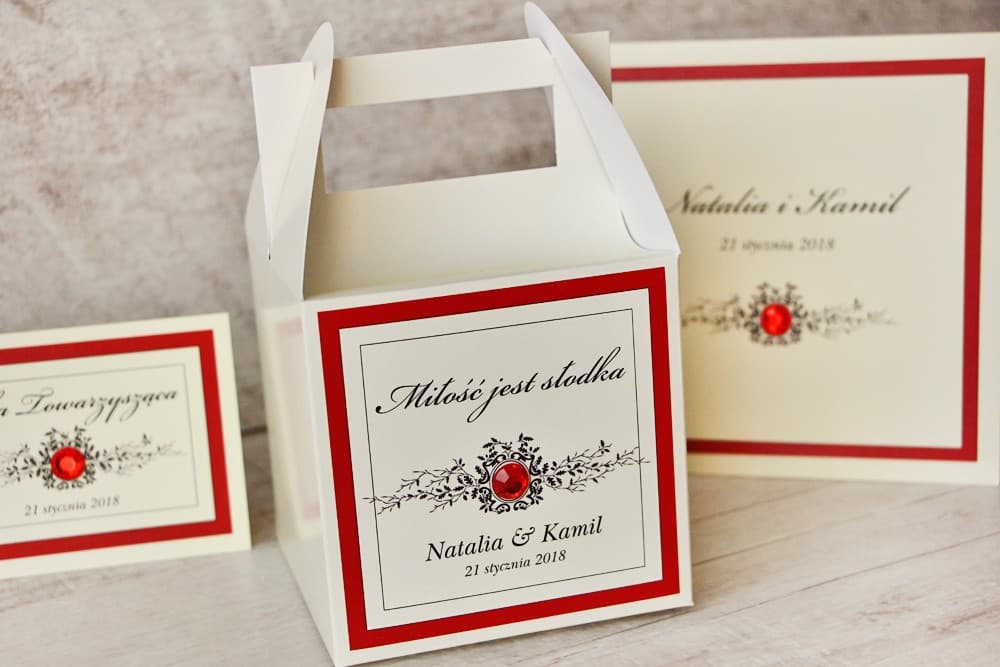 Eleganckie Pudełka na Ciasto z Koronką i Cyrkonią, Personalizowane | Opakowania na Ciasto dla Gości | Z Koronką nr 9