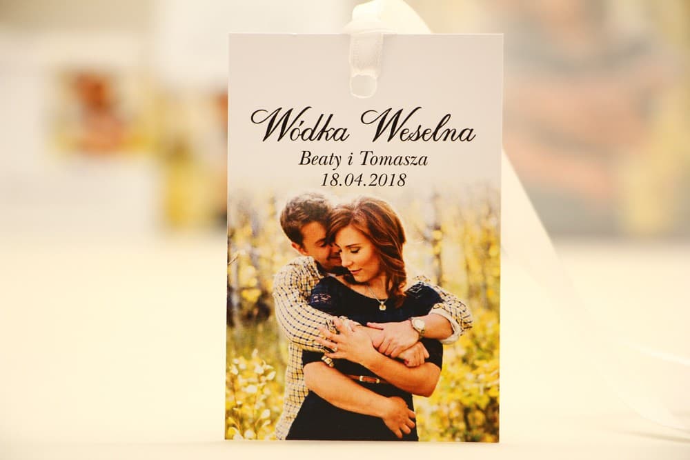 Zawieszki na Wódkę Weselną z Twoim Zdjęciem, Personalizowane Etykiety na Alkohol | Kolekcja Elegant nr 22