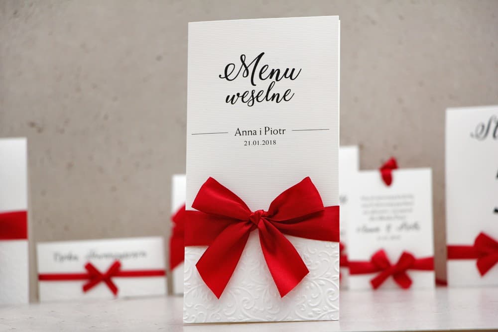 Menu Weselne z Bordową Wstążką, Papier Prążkowany | Elegancka Karta Menu | Belisa nr 2