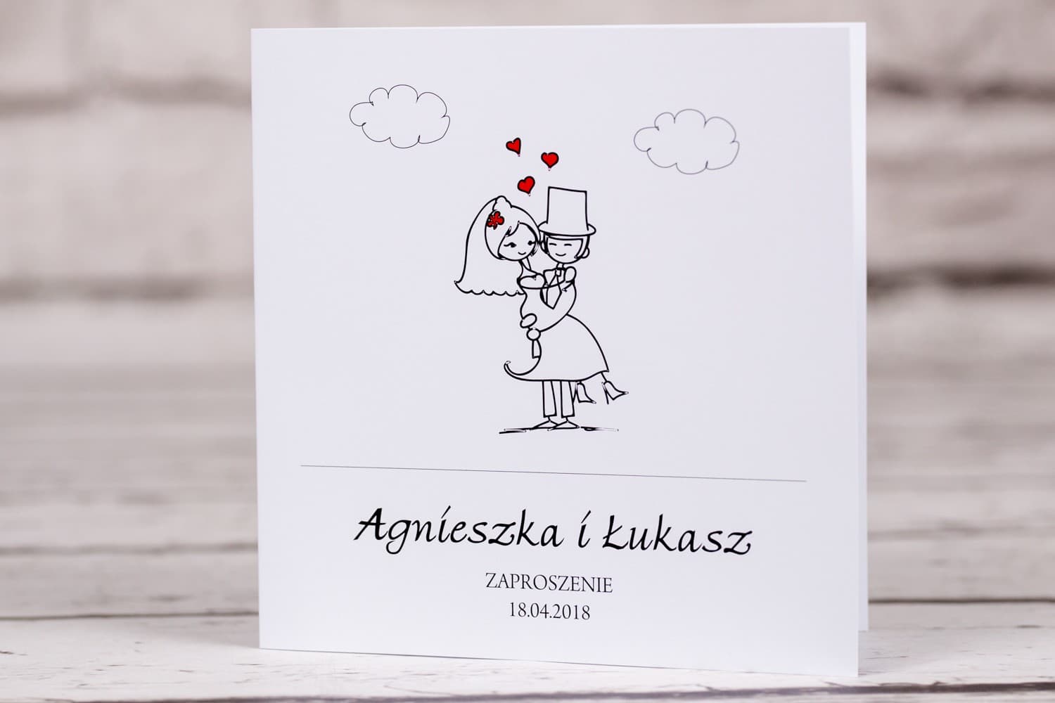 Zaproszenia ślubne z humorem i oryginalnym rysunkiem pary Bueno nr 8