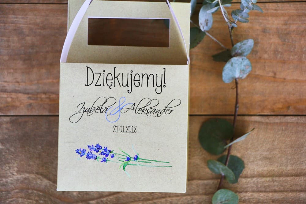 Pudełko na Ciasto z Lawendą Personalizowane | Pudełka na ciasto weselne dla gości | Margaret nr 1