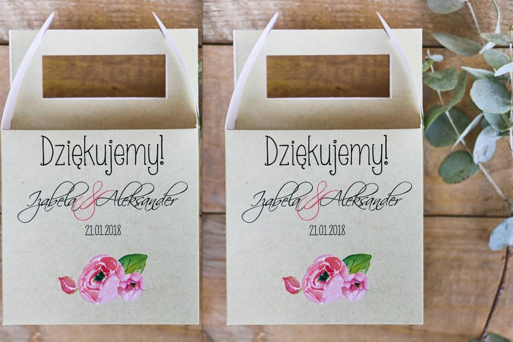 Personalizowane pudełka na ciasto z piwonią, kwadratowe z rączką | Eleganckie podziękowania dla gości weselnych | Margaret nr 2