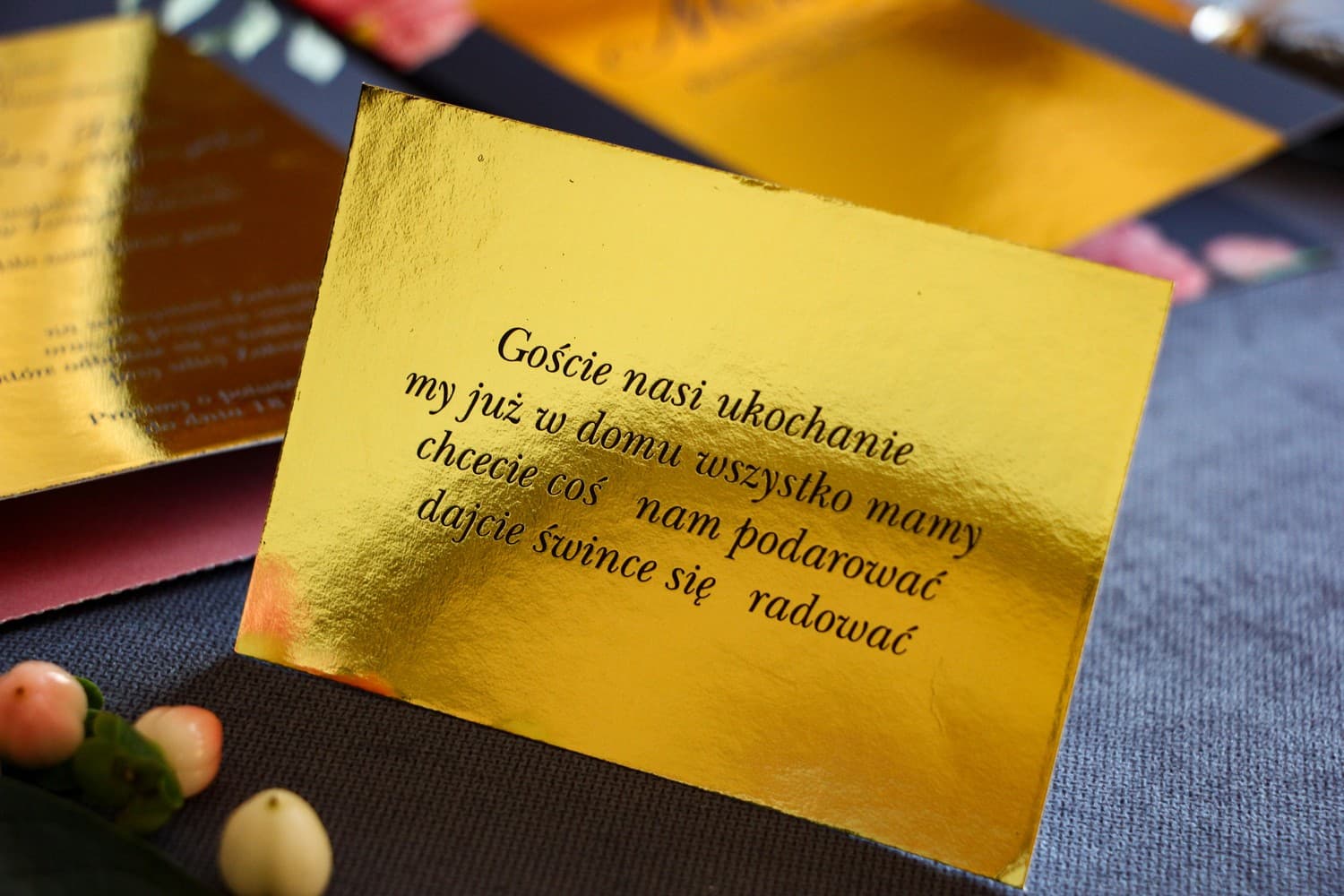 Złocony Bilecik do Zaproszeń Glamour | Wkładka z Własnym Tekstem | Laura nr 3