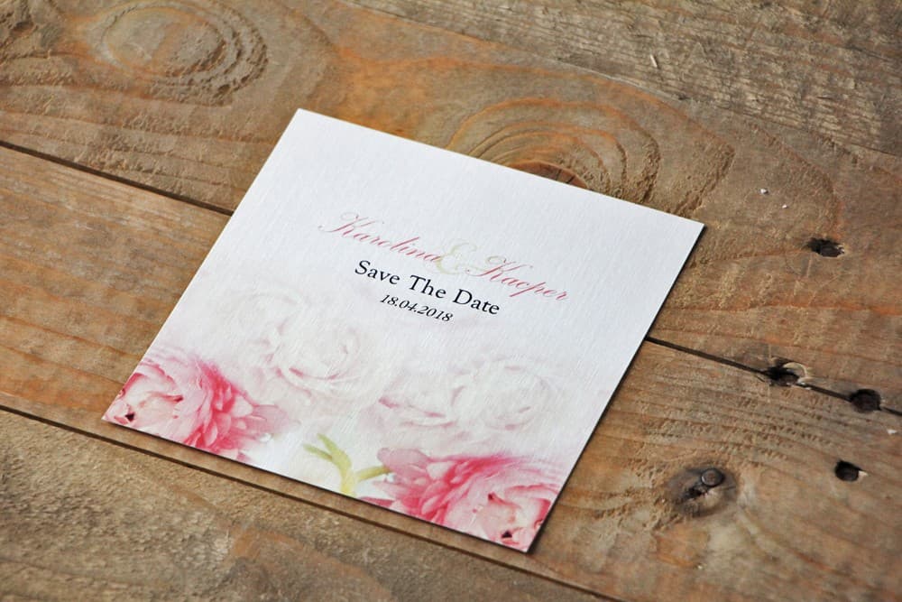 Eleganckie Save The Date z Różowymi Piwoniami, Akwarelowe Zawiadomienie o Ślubie | Akwarele nr 9
