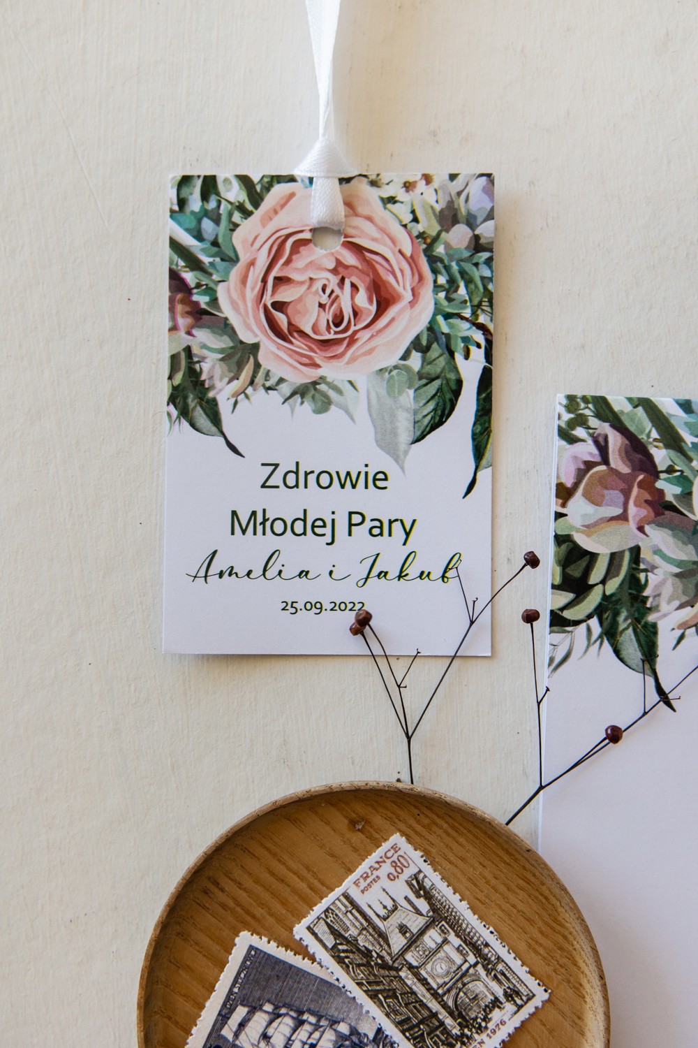 Peony Wedding Alcohol Tags | Personalized Bottle Labels