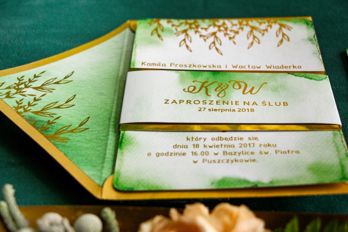 Zielone zaproszenia ślubne